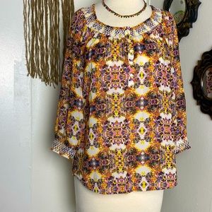 Cute boho top by Caslon can be worn off shoulder floral print yellow pink size S